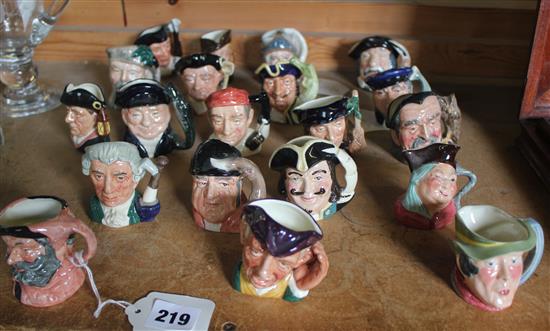 20 Royal Doulton miniature character jugs, to include Gondolier, Capt. Hook, Don Quixote, Falstaff & others